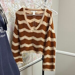 Altar'd State Striped Crochet Top - Rust & Cream